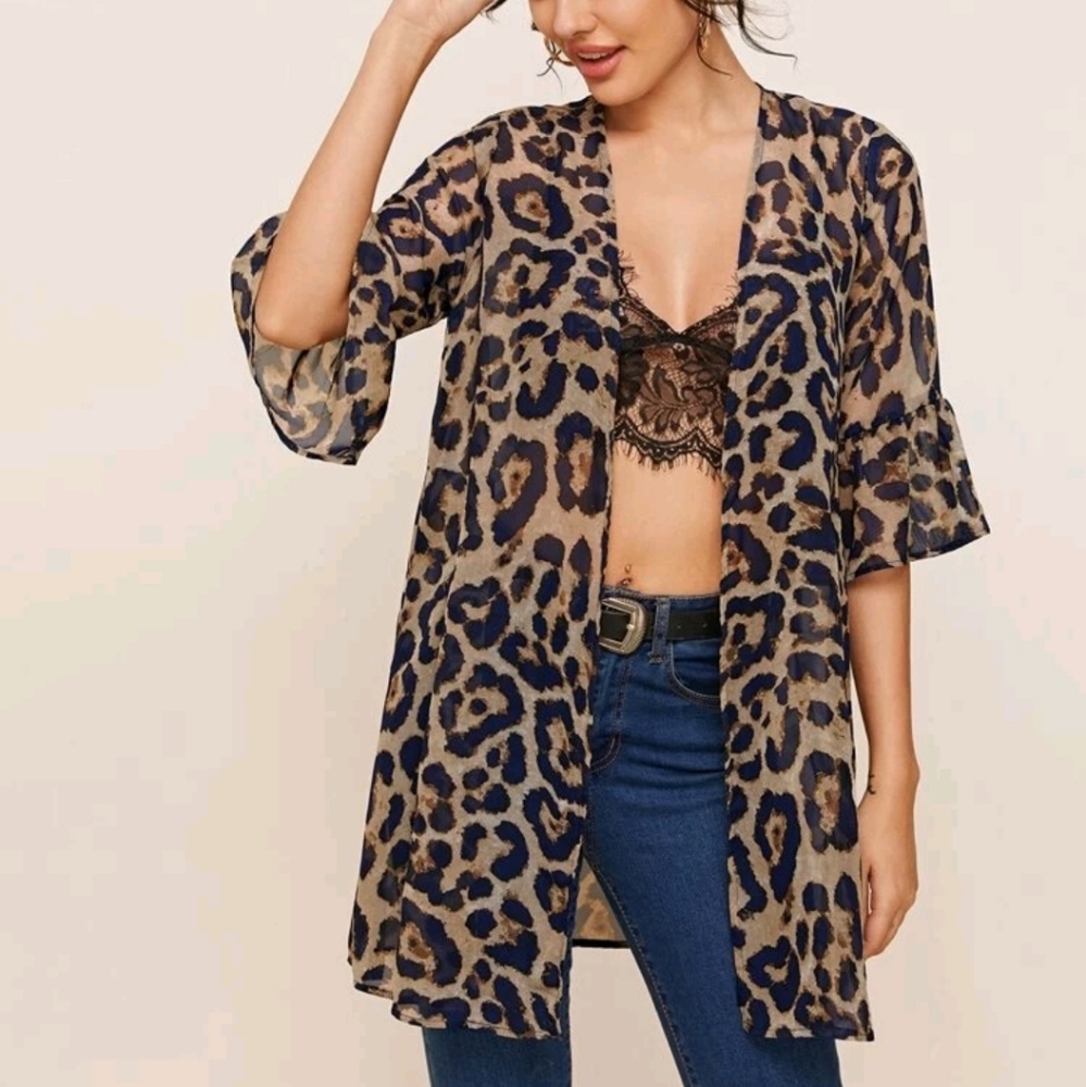 NEW FLOUNCE SLEEVES LEOPARD PRINT KIMONO